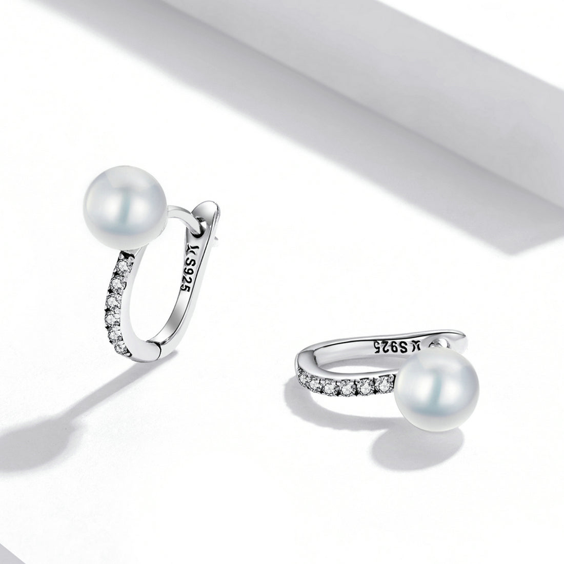 Pearl Front-Back Hoop Earrings with CZ Detail