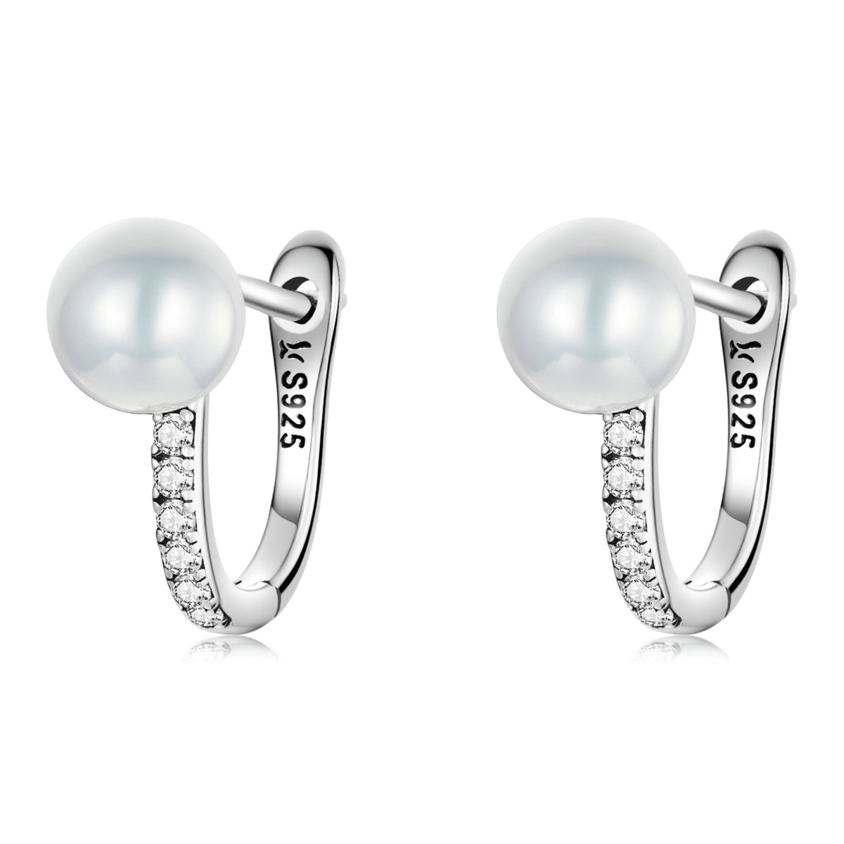 Pearl Front-Back Hoop Earrings with CZ Detail