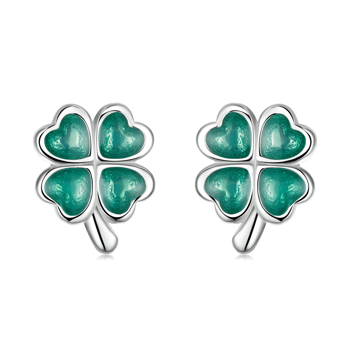 Green Four-Leaf Clover Studs