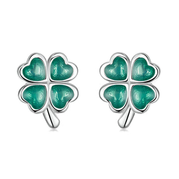 Green Four-Leaf Clover Studs