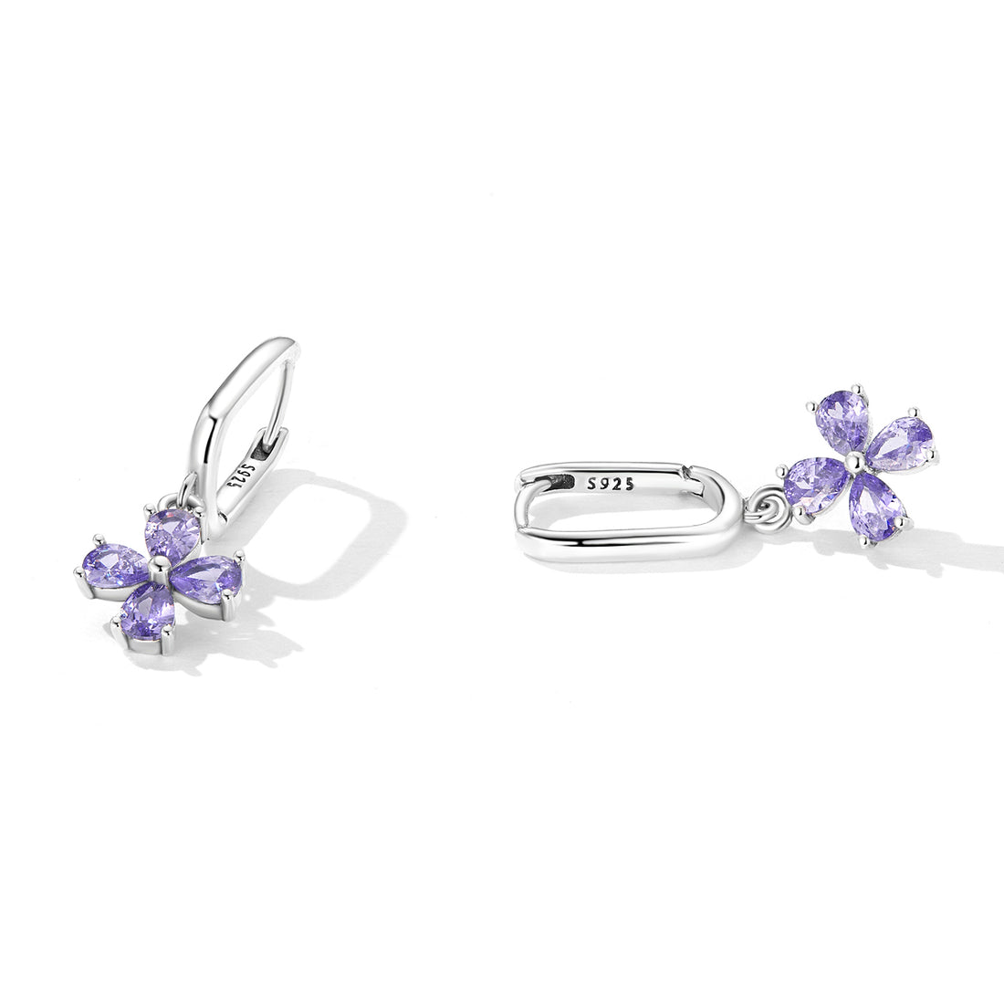 Violet Floral Drop Hoops