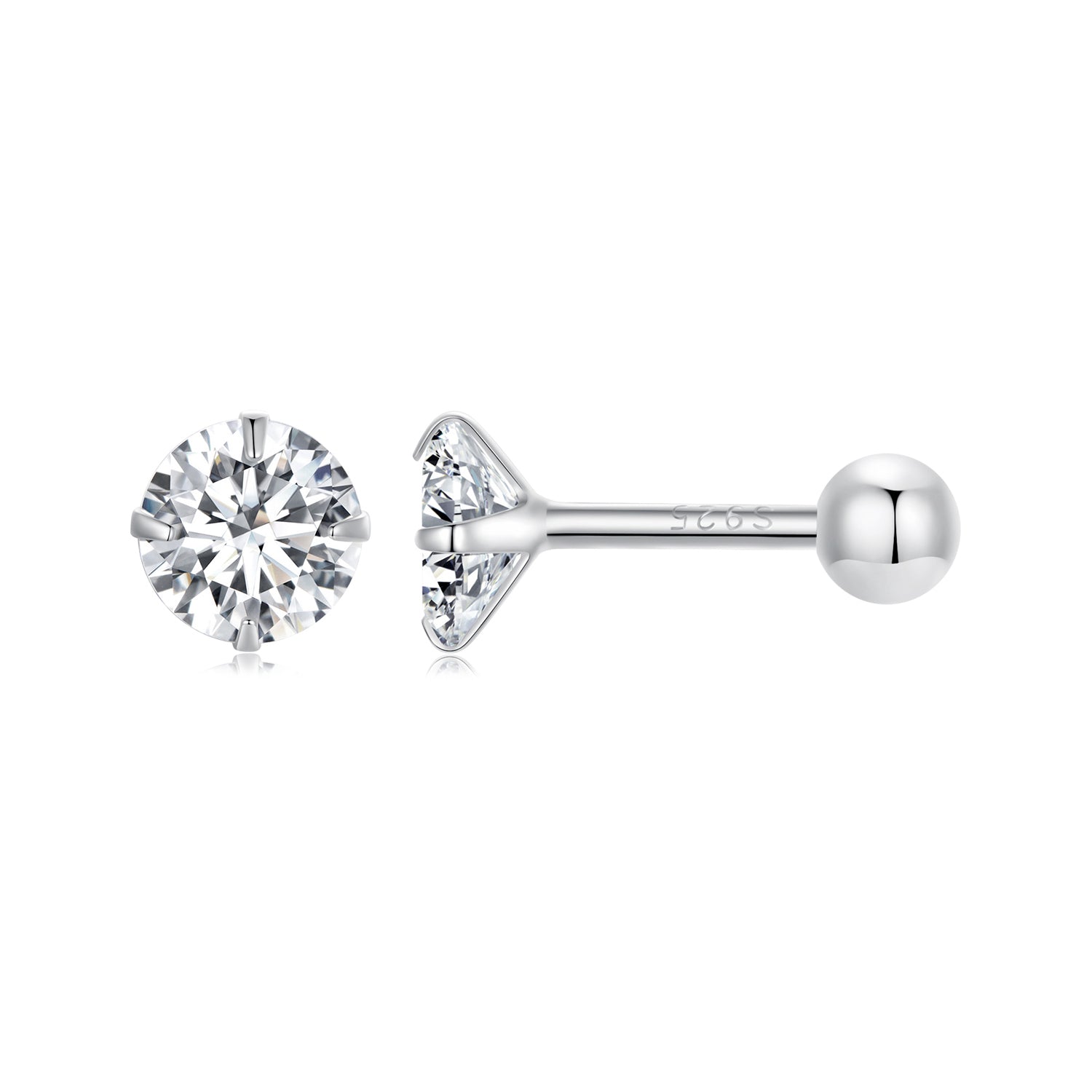 CZ Solitaire Stud with Ball Back