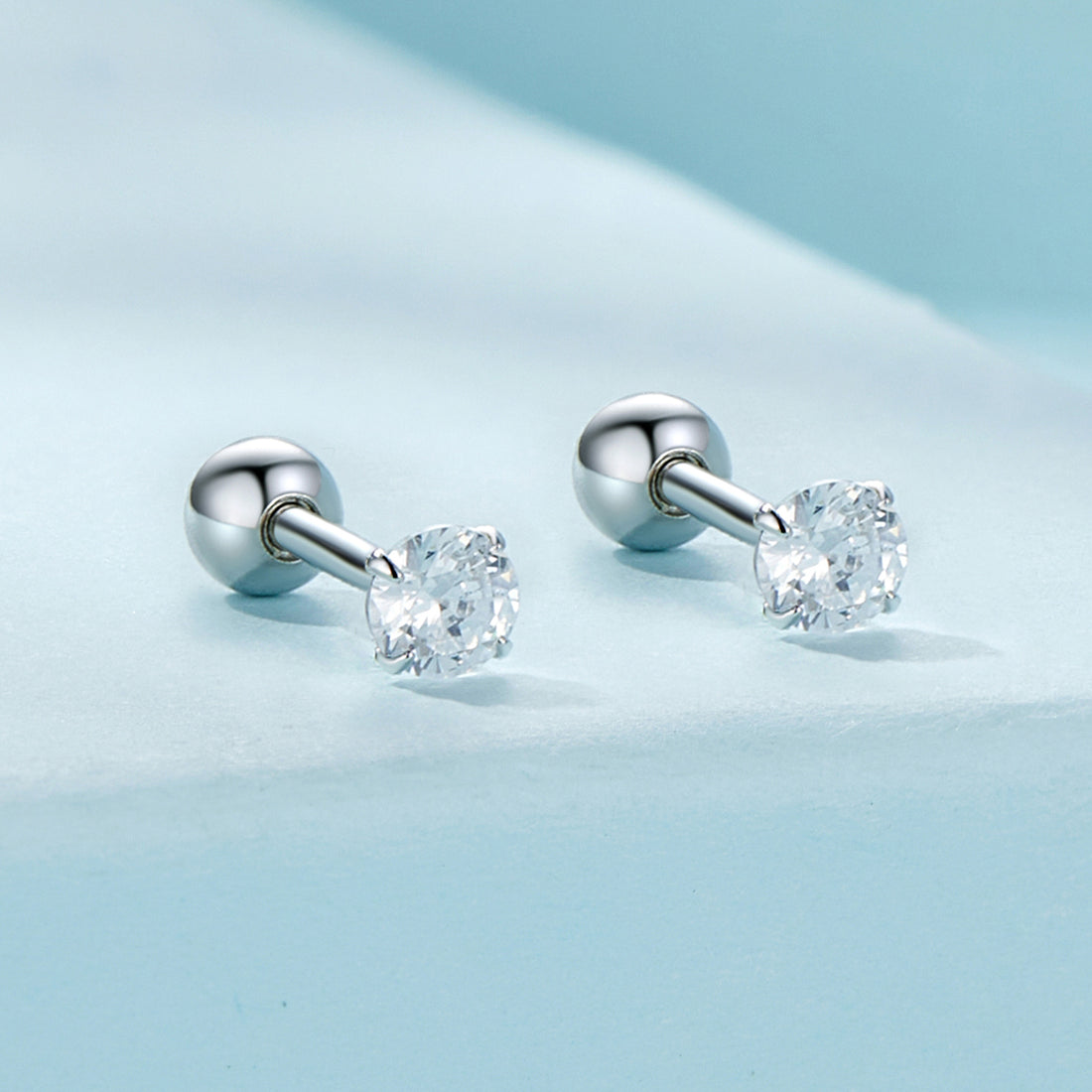 CZ Solitaire Stud with Ball Back