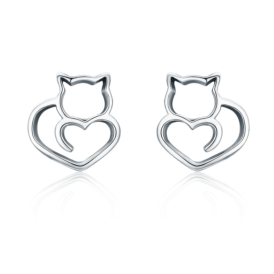 Cat Heart Outline Stud Earrings