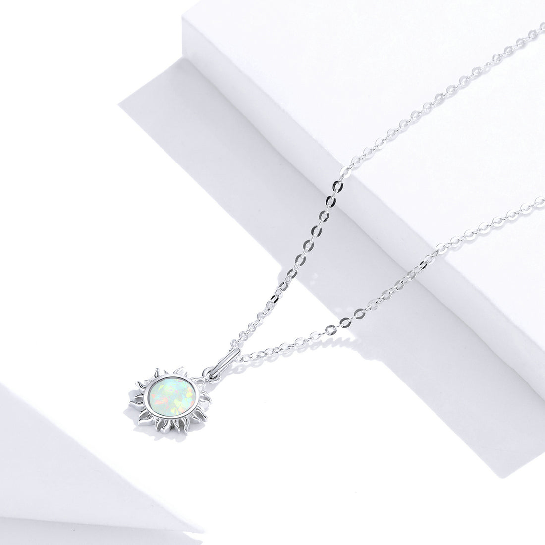 Silver Sunburst Opal Necklace
