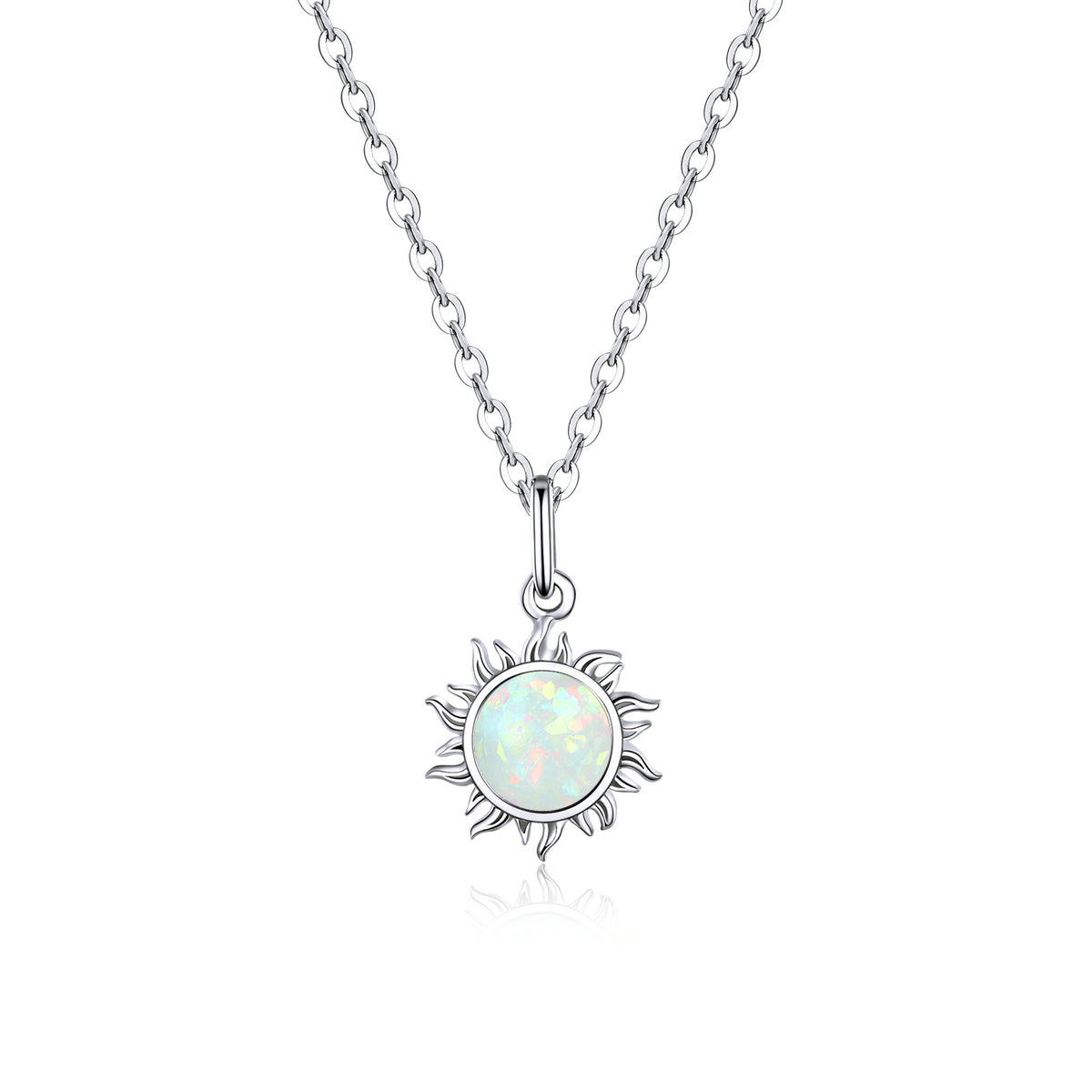 Silver Sunburst Opal Necklace
