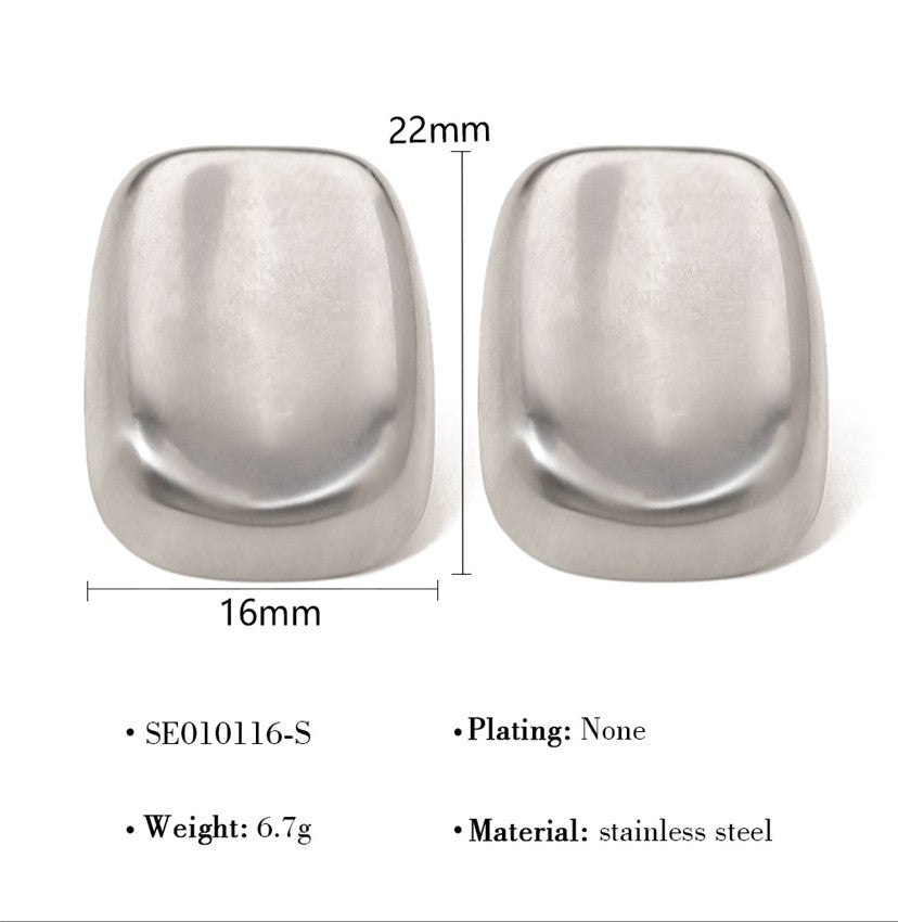 Silver Curved Rectangle Studs