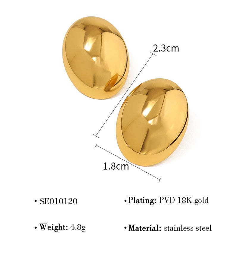 Gold Disc Ripple Stud Earrings