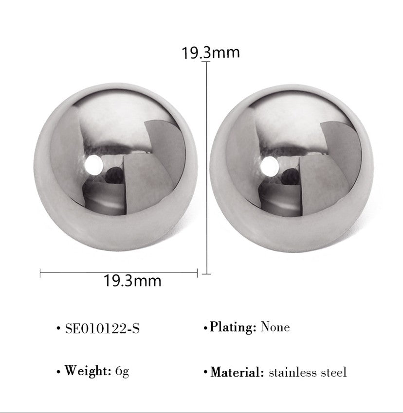 Polished Steel Ball Stud Earrings
