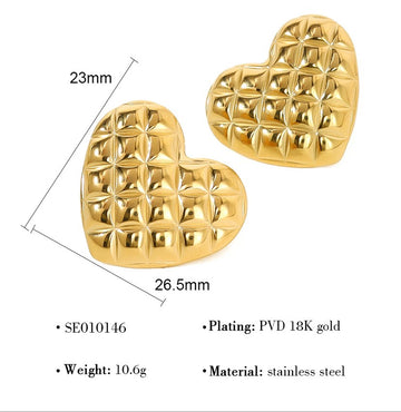 Heart Grid Stud Earrings