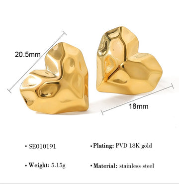 Faceted Heart Gold Studs