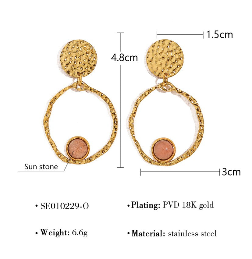 Sunstone Drop Circle Earrings