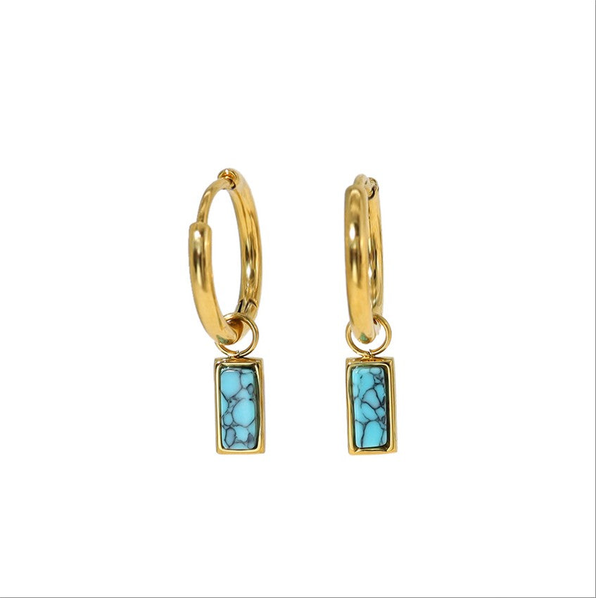 Sky Blue Baguette Drop Hoops