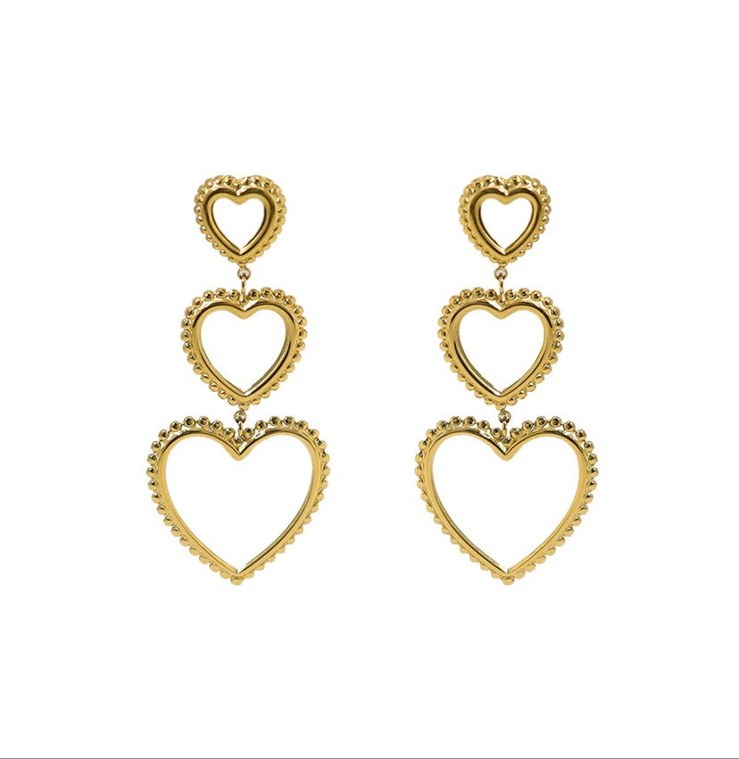 Triple Heart Drop Earrings