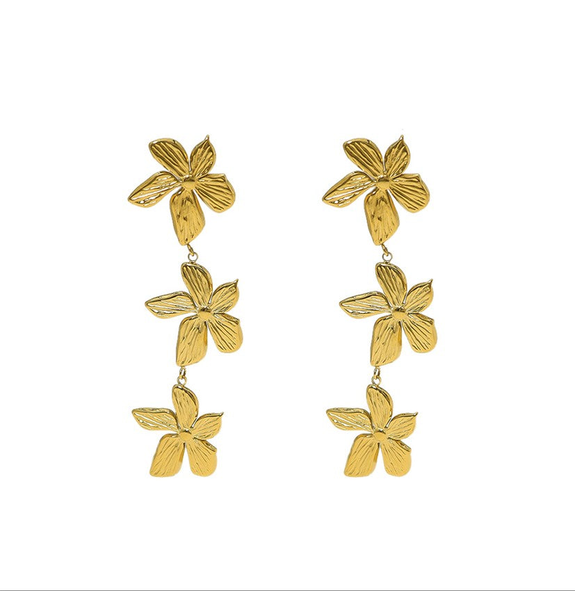 Triple Bloom Gold Earrings
