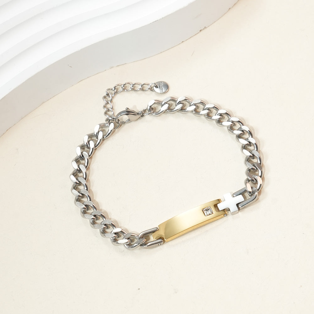 Two-Tone Cross ID Bracelet
