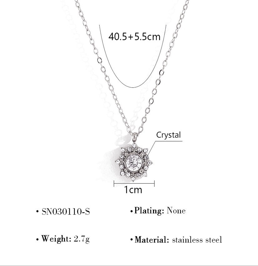 Silver Crystal Drop Double Necklace