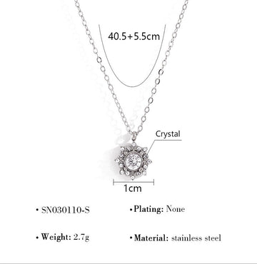 Silver Crystal Drop Double Necklace