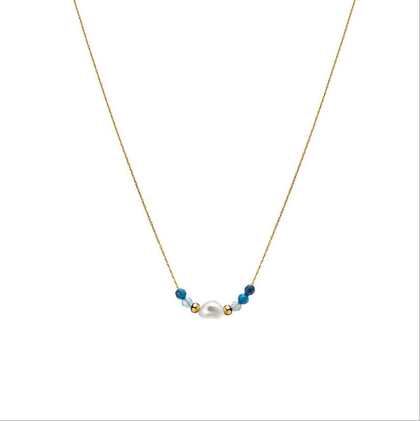 Navy Bead Charm Necklace