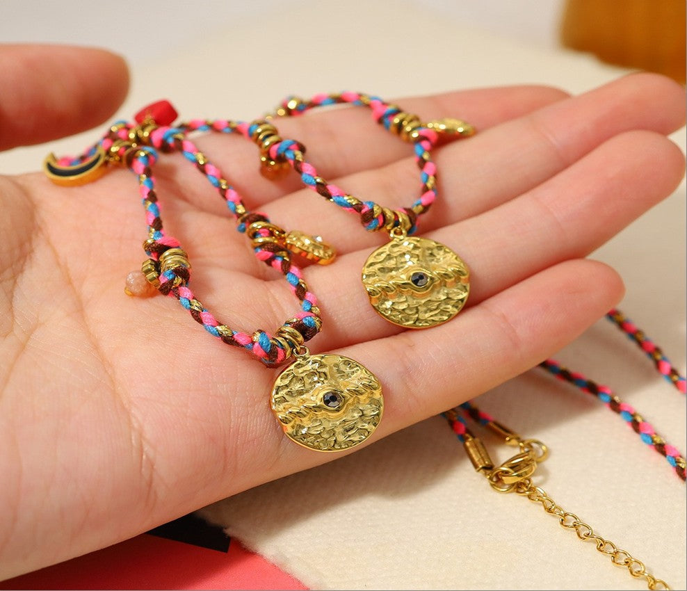 Red Boho Beaded Medallion Necklace
