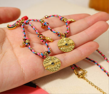 Red Boho Beaded Medallion Necklace