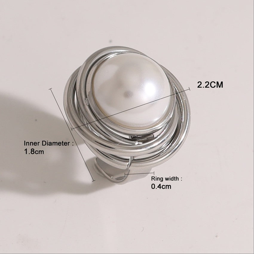 Silver Pearl Swirl Ring-18mm