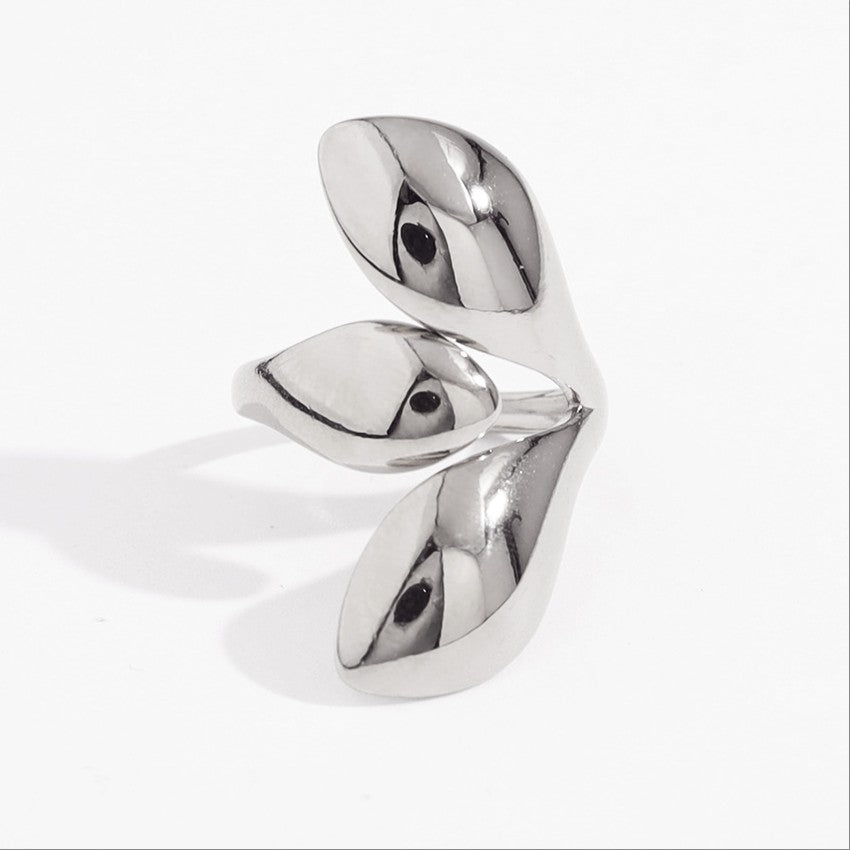 Sculpted Leaf Silver Ring-18mm