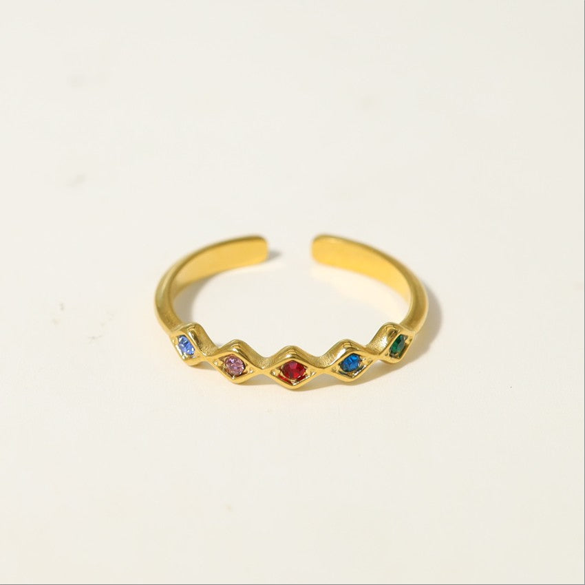Multi-Stone Petite Gold Ring-17mm