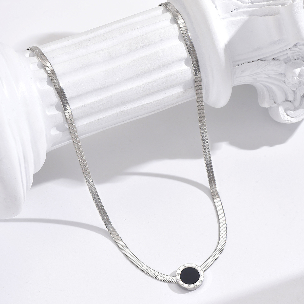 Black Enamel Circle Pendant Necklace