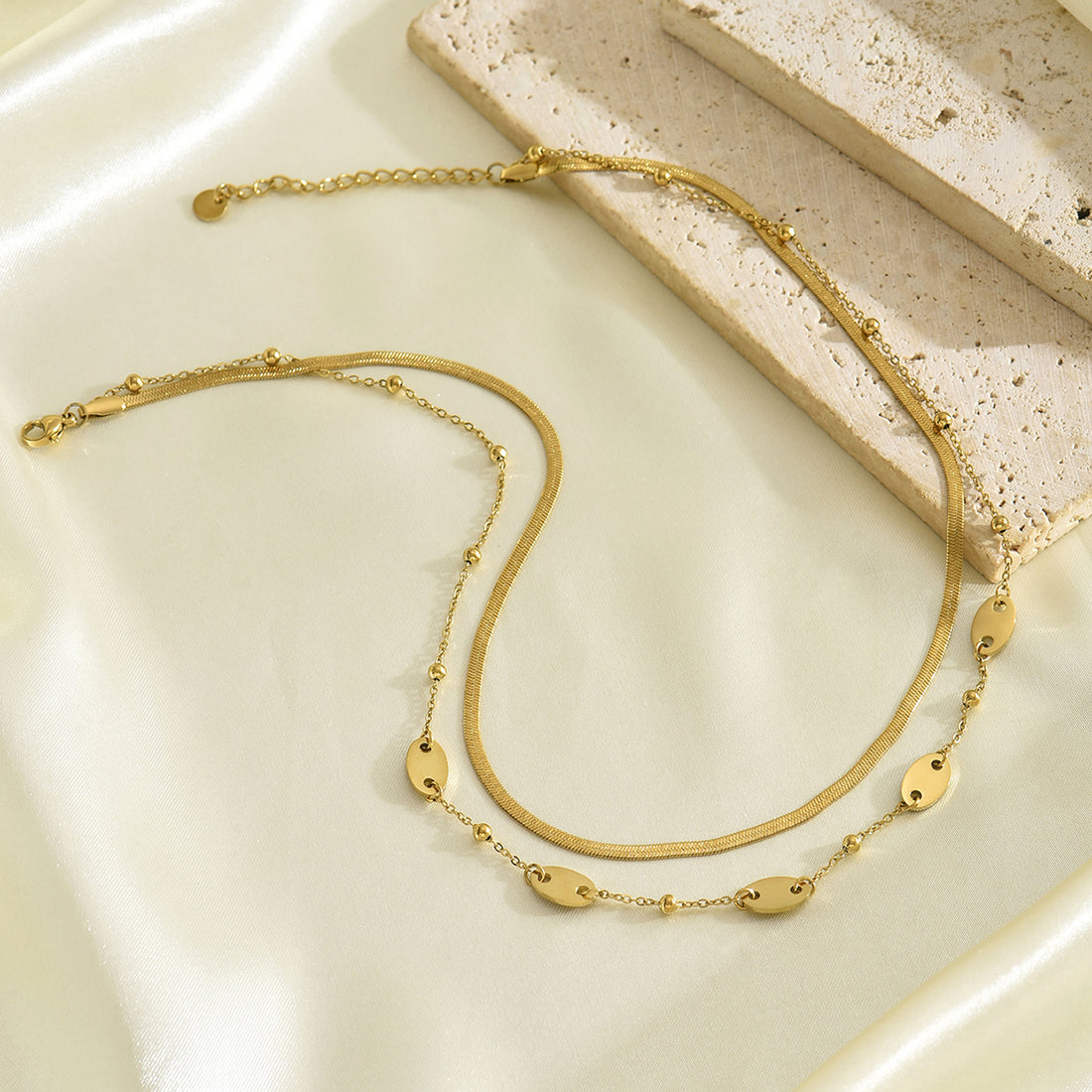 Double-Layer Oval Bead Necklace