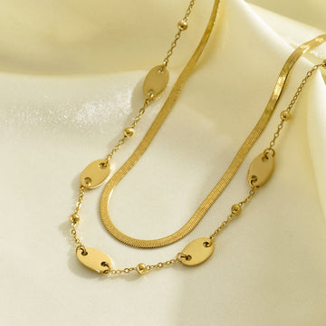 Double-Layer Oval Bead Necklace