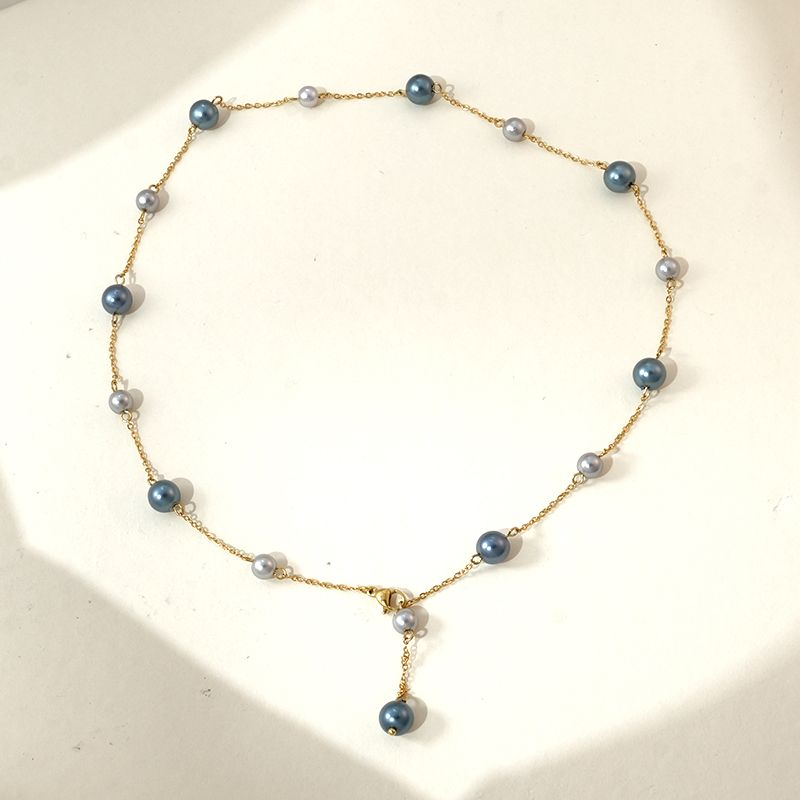 Blue & White Pearl Drop Necklace