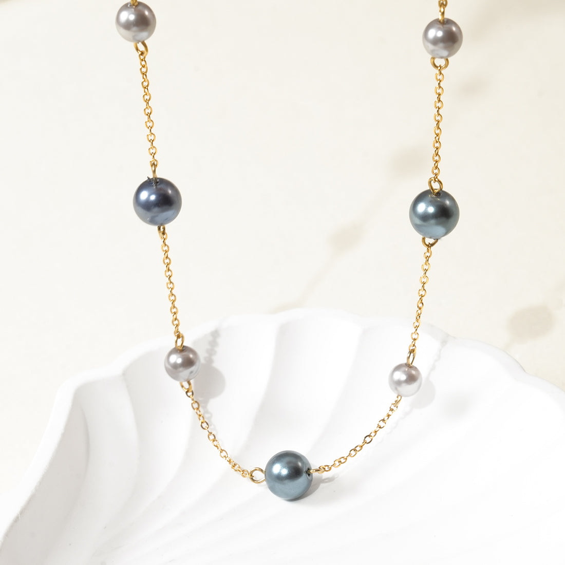 Blue & White Pearl Drop Necklace