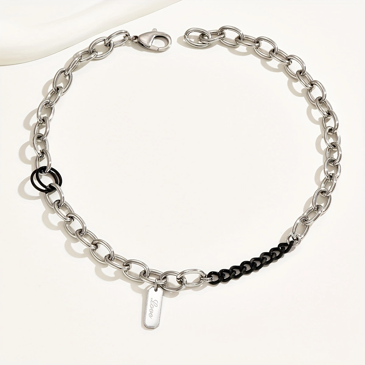 Silver Link & Black Bar Necklace