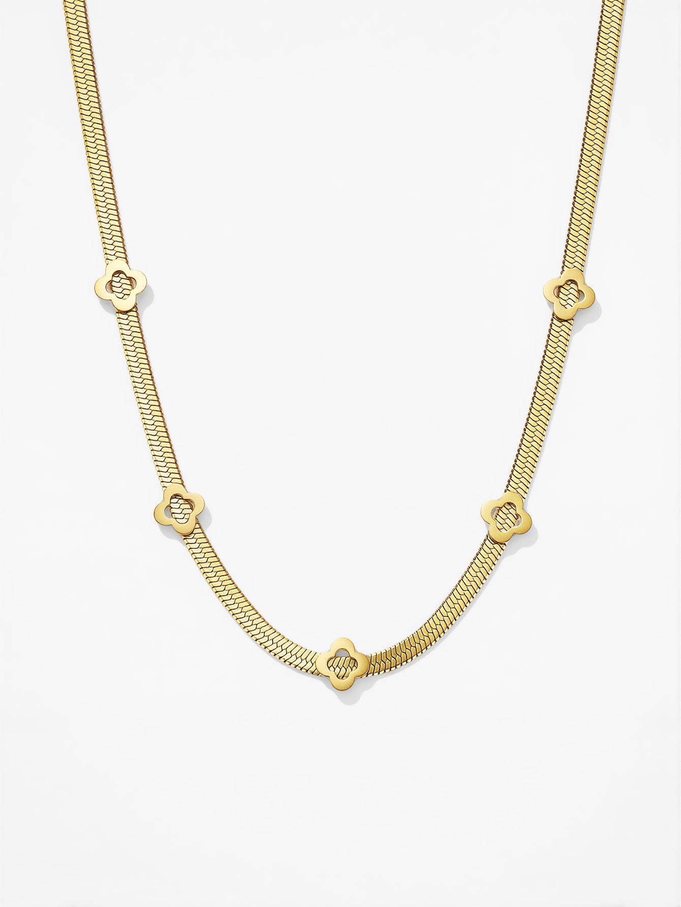 Clover Accent Gold Herringbone Necklace